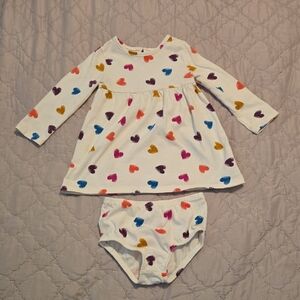 BABY GIRL LONG SLEEVE HEART DRESS WITH DIAPER COVER